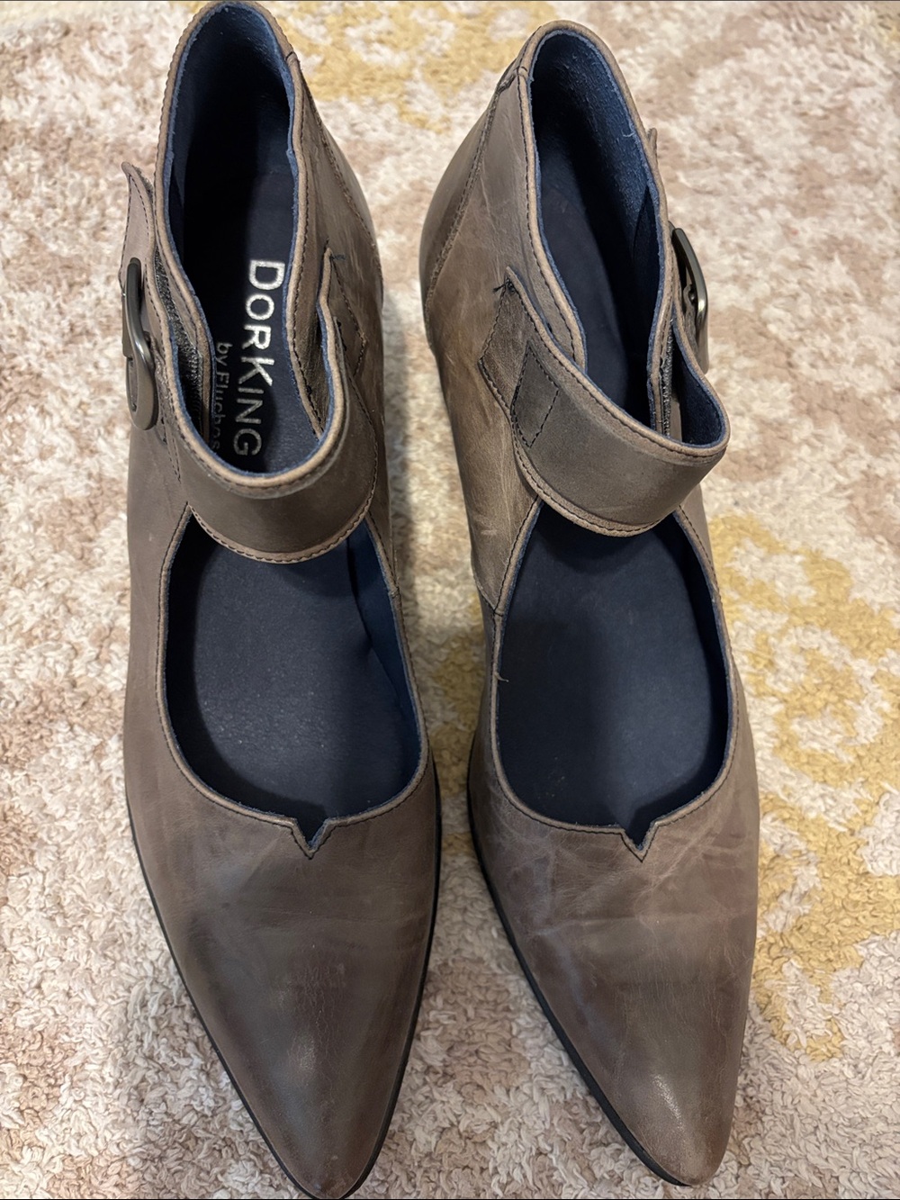 Dorking Women's Grayish Brown Pointed Ankle Heels with Strap
